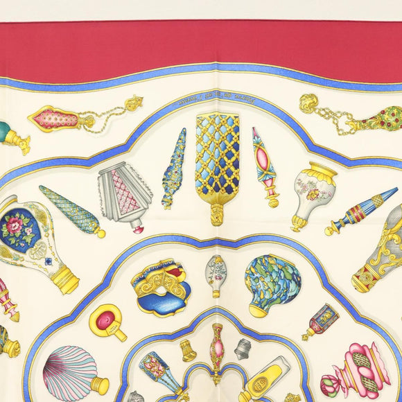 HERMES Carre 90 Scarf ""Qu'importe le Flacon"" Silk White Auth BA4793