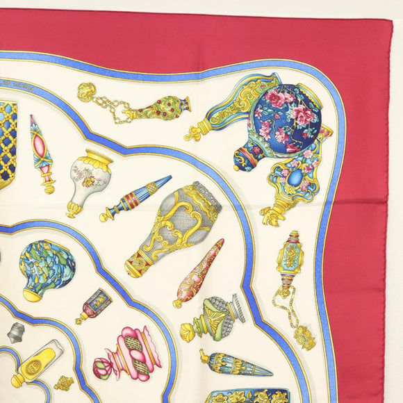 HERMES Carre 90 Scarf ""Qu'importe le Flacon"" Silk White Auth BA4793