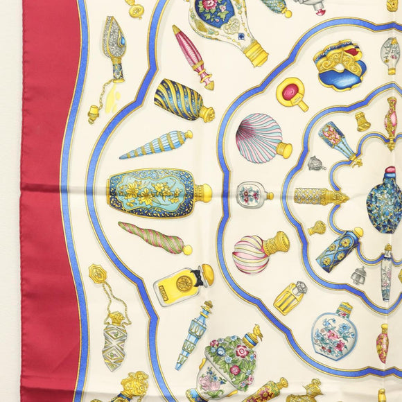 HERMES Carre 90 Scarf ""Qu'importe le Flacon"" Silk White Auth BA4793