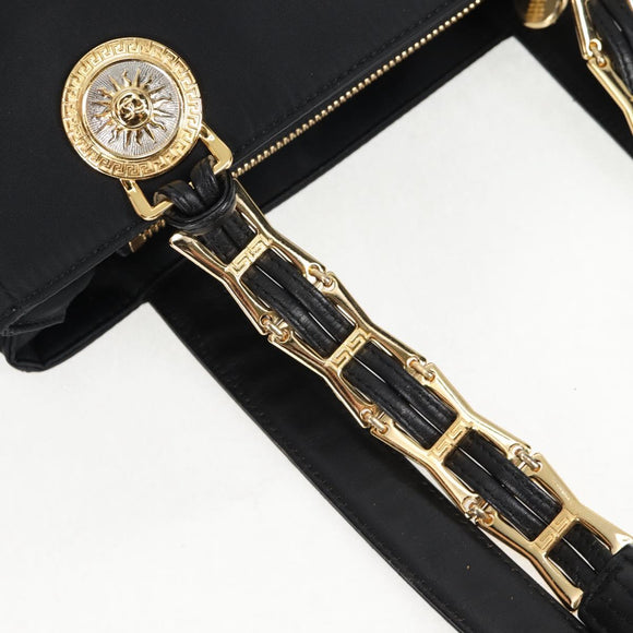 VERSACE Chain Shoulder Bag Nylon Black Gold Auth BA4795
