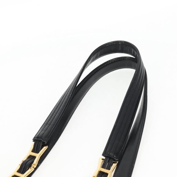 VERSACE Chain Shoulder Bag Nylon Black Gold Auth BA4795