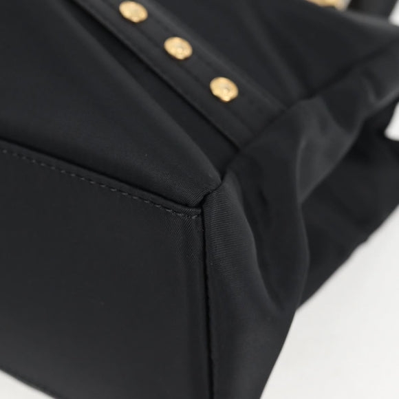 VERSACE Chain Shoulder Bag Nylon Black Gold Auth BA4795