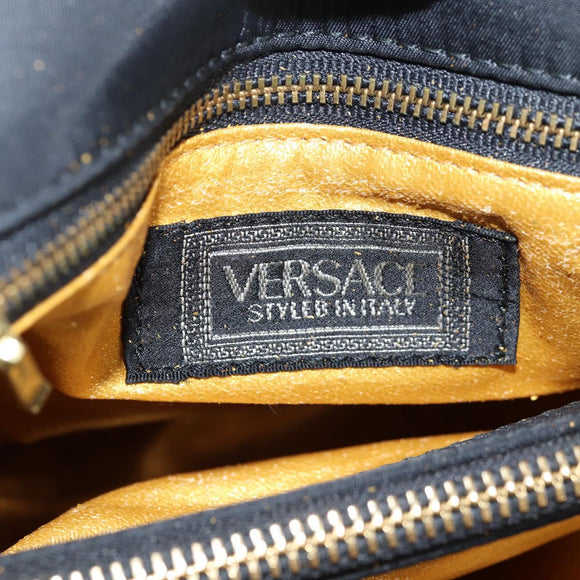 VERSACE Chain Shoulder Bag Nylon Black Gold Auth BA4795