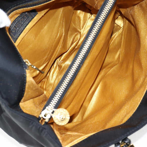 VERSACE Chain Shoulder Bag Nylon Black Gold Auth BA4795