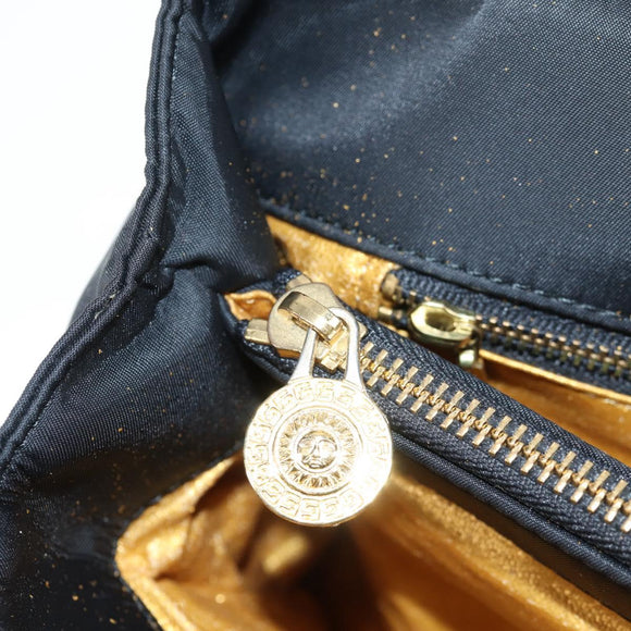 VERSACE Chain Shoulder Bag Nylon Black Gold Auth BA4795