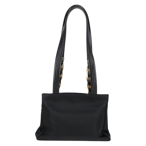 VERSACE Chain Shoulder Bag Nylon Black Gold Auth BA4795