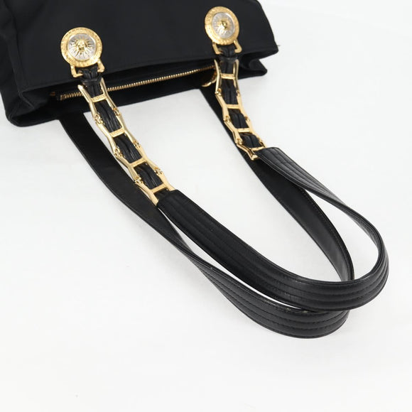 VERSACE Chain Shoulder Bag Nylon Black Gold Auth BA4795