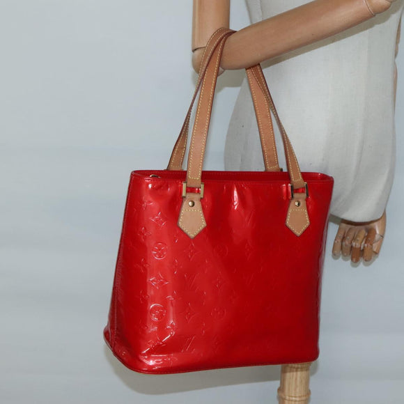 LOUIS VUITTON Monogram Vernis Houston Hand Bag Red M91092 LV Auth BA4799