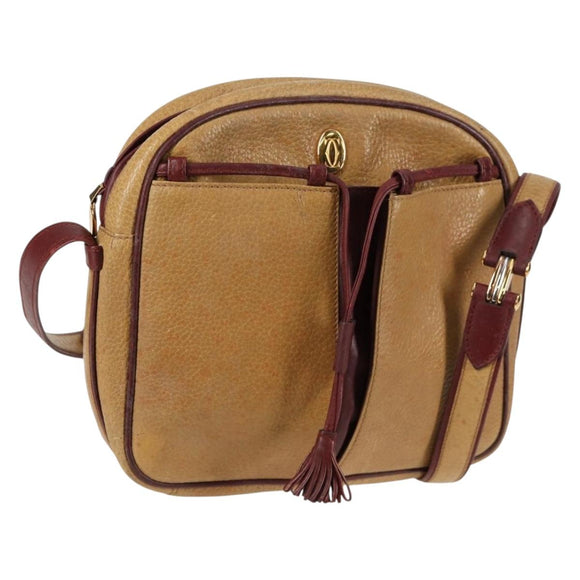 CARTIER Must Line Shoulder Bag Leather Brown Gold Auth BA4801