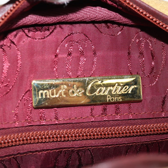 CARTIER Must Line Shoulder Bag Leather Brown Gold Auth BA4801
