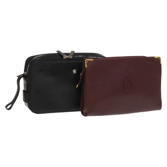 Gianni Versace Cartier Clutch Bag Leather 2Set Black Bordeaux Auth BA4804