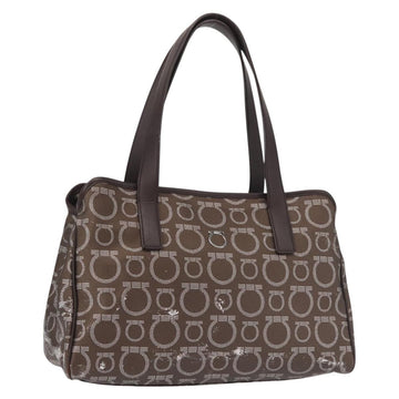 Salvatore Ferragamo Shoulder Bag PVC Leather Dark Brown Silver Auth BA4805