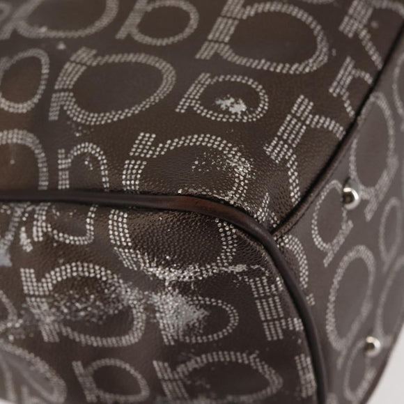 Salvatore Ferragamo Shoulder Bag PVC Leather Dark Brown Silver Auth BA4805