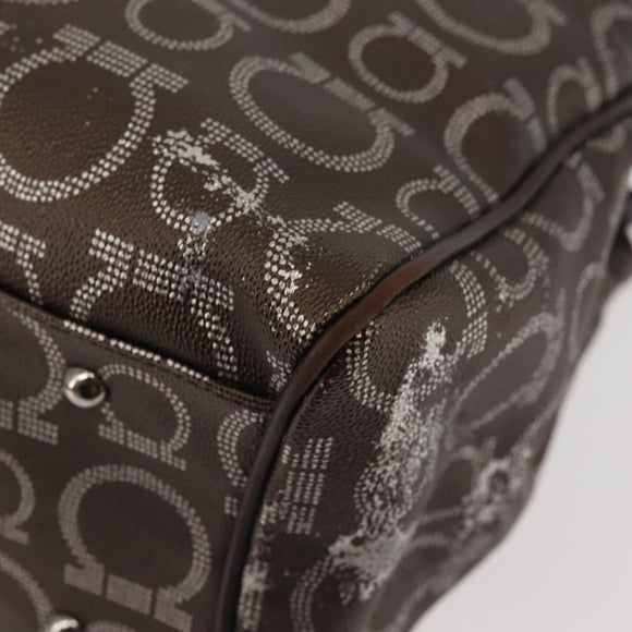 Salvatore Ferragamo Shoulder Bag PVC Leather Dark Brown Silver Auth BA4805