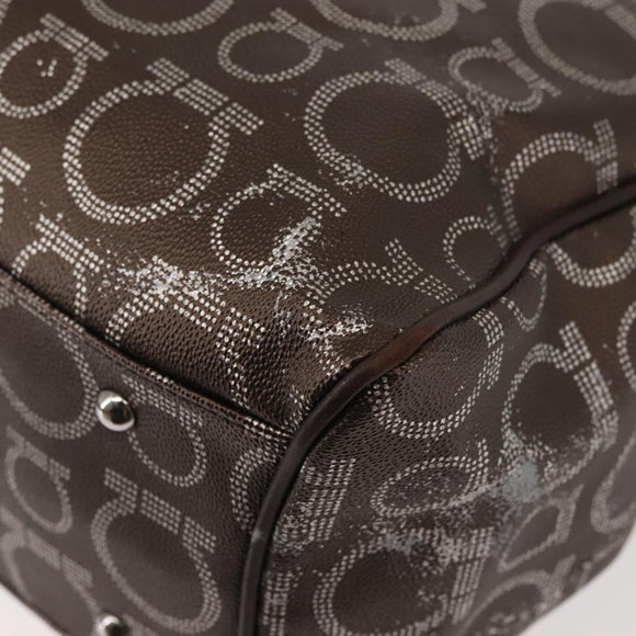 Salvatore Ferragamo Shoulder Bag PVC Leather Dark Brown Silver Auth BA4805