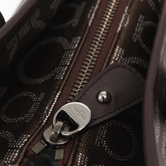 Salvatore Ferragamo Shoulder Bag PVC Leather Dark Brown Silver Auth BA4805