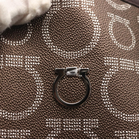 Salvatore Ferragamo Shoulder Bag PVC Leather Dark Brown Silver Auth BA4805