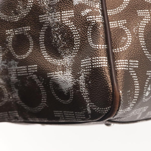 Salvatore Ferragamo Shoulder Bag PVC Leather Dark Brown Silver Auth BA4805