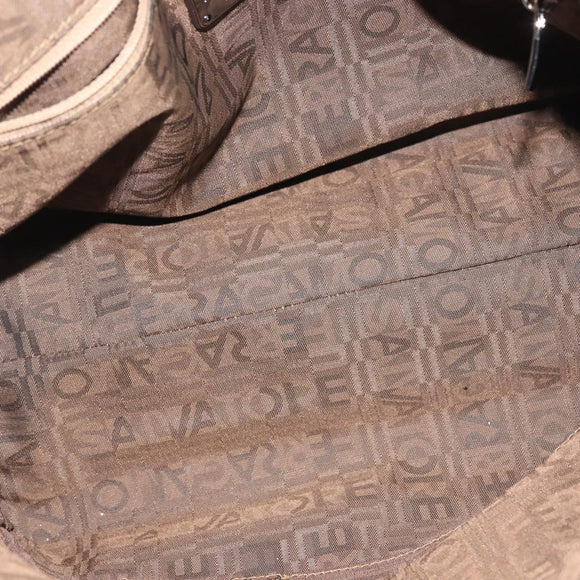 Salvatore Ferragamo Shoulder Bag PVC Leather Dark Brown Silver Auth BA4805