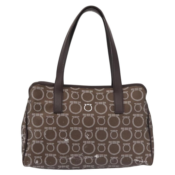 Salvatore Ferragamo Shoulder Bag PVC Leather Dark Brown Silver Auth BA4805