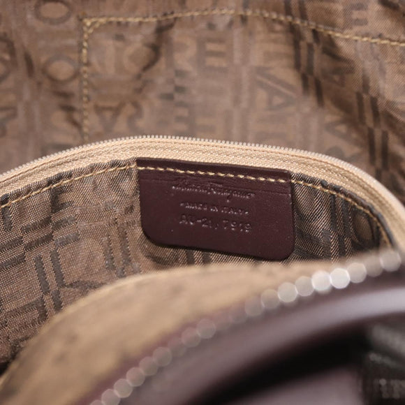 Salvatore Ferragamo Shoulder Bag PVC Leather Dark Brown Silver Auth BA4805