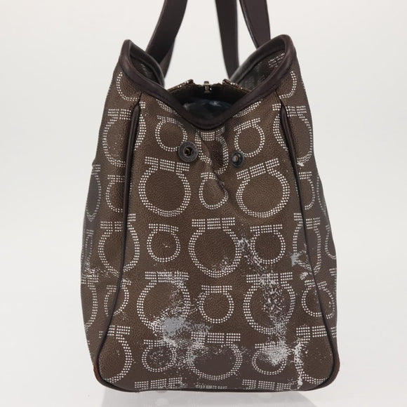 Salvatore Ferragamo Shoulder Bag PVC Leather Dark Brown Silver Auth BA4805