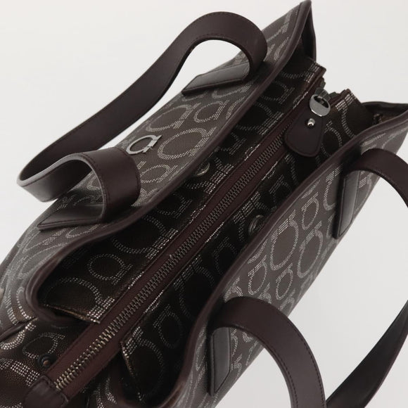 Salvatore Ferragamo Shoulder Bag PVC Leather Dark Brown Silver Auth BA4805