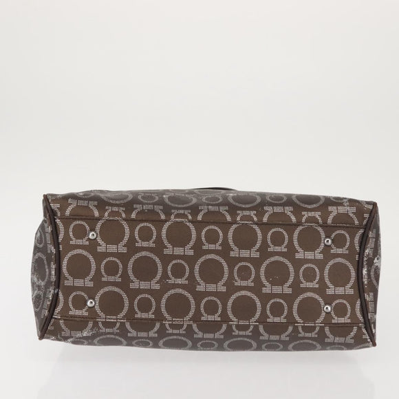 Salvatore Ferragamo Shoulder Bag PVC Leather Dark Brown Silver Auth BA4805