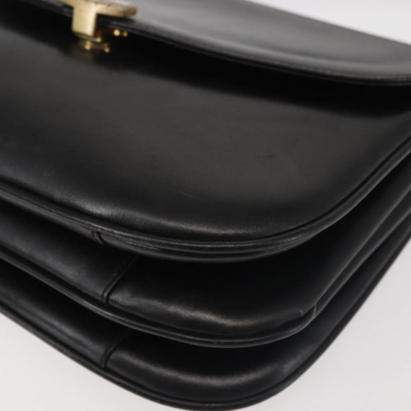 BALLY Shoulder Bag Leather Black Gold Auth BA4806
