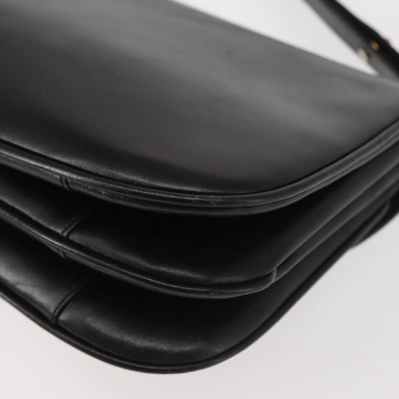 BALLY Shoulder Bag Leather Black Gold Auth BA4806