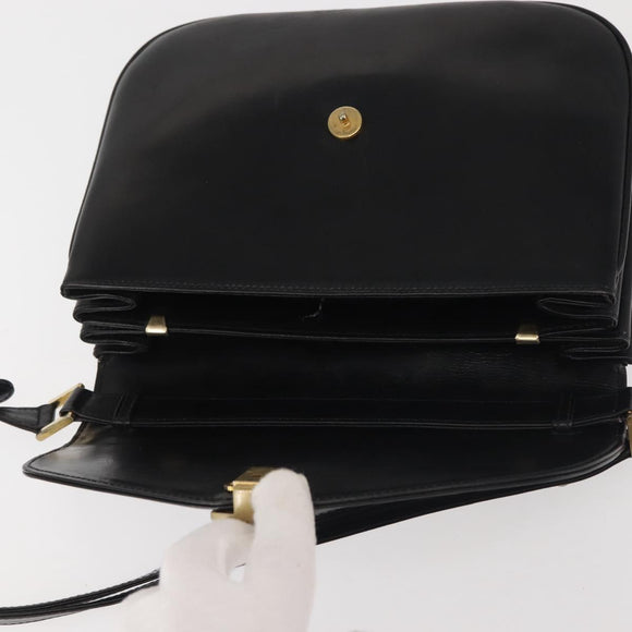 BALLY Shoulder Bag Leather Black Gold Auth BA4806