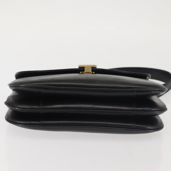 BALLY Shoulder Bag Leather Black Gold Auth BA4806