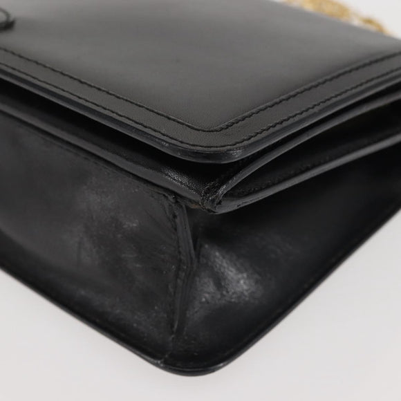 BALLY Wallet Chain Shoulder Bag Leather Black Gold Auth BA4808