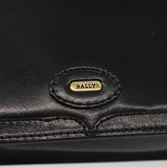 BALLY Wallet Chain Shoulder Bag Leather Black Gold Auth BA4808