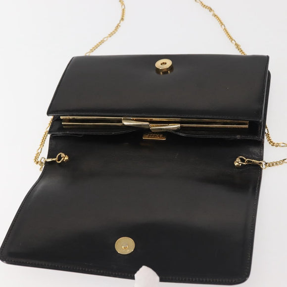 BALLY Wallet Chain Shoulder Bag Leather Black Gold Auth BA4808