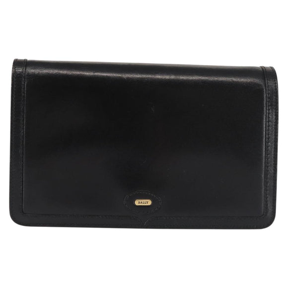 BALLY Wallet Chain Shoulder Bag Leather Black Gold Auth BA4808