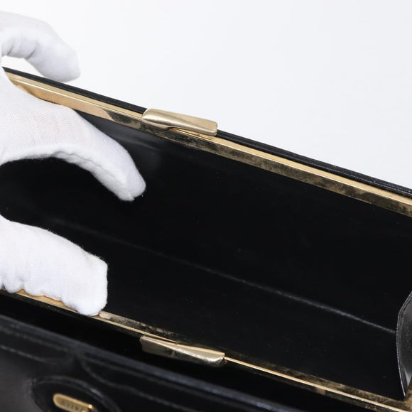 BALLY Wallet Chain Shoulder Bag Leather Black Gold Auth BA4808