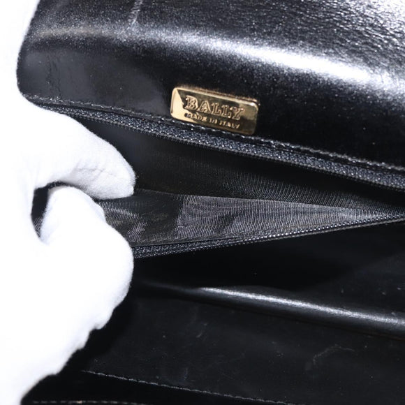 BALLY Wallet Chain Shoulder Bag Leather Black Gold Auth BA4808