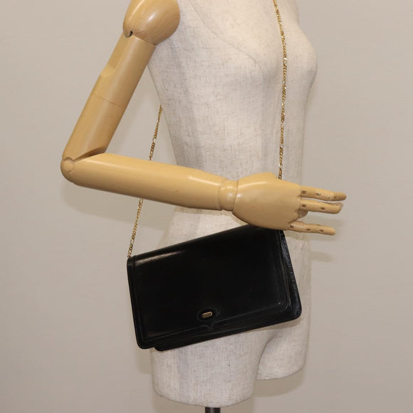 BALLY Wallet Chain Shoulder Bag Leather Black Gold Auth BA4808
