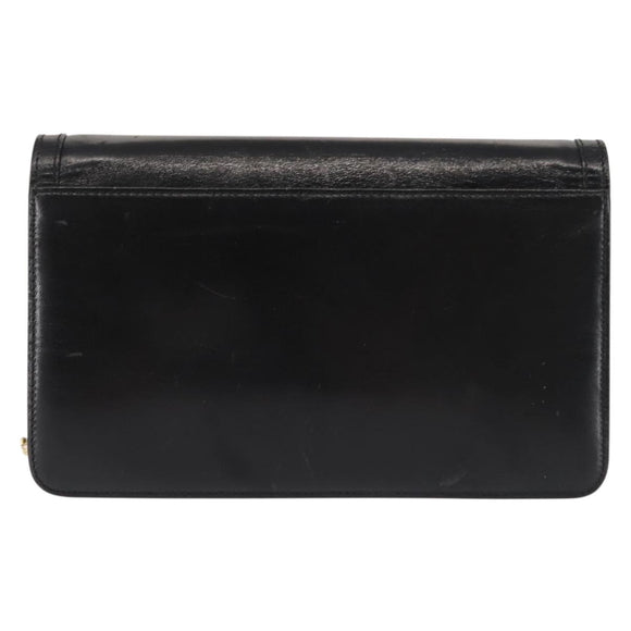 BALLY Wallet Chain Shoulder Bag Leather Black Gold Auth BA4808
