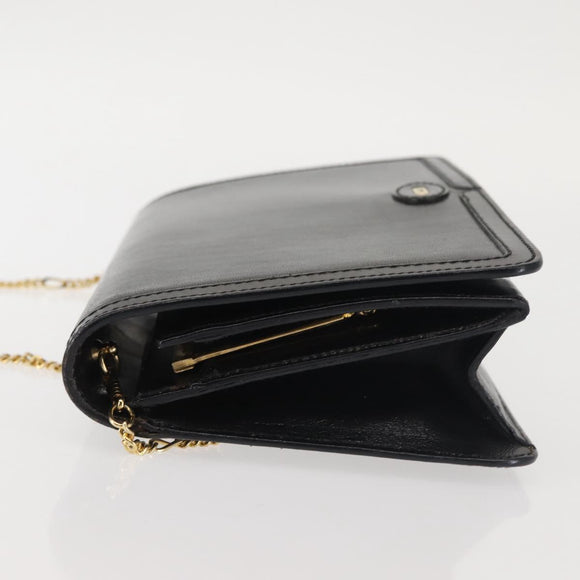 BALLY Wallet Chain Shoulder Bag Leather Black Gold Auth BA4808