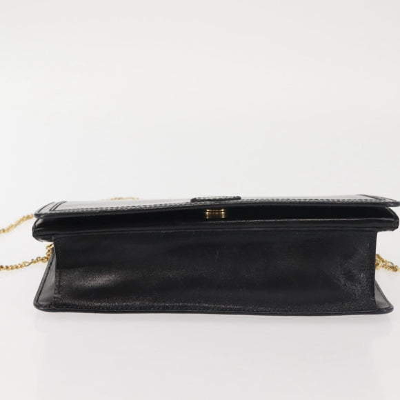 BALLY Wallet Chain Shoulder Bag Leather Black Gold Auth BA4808