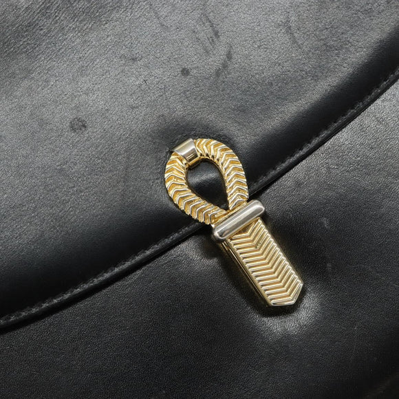 BALLY Shoulder Bag Leather Black Gold Auth BA4809