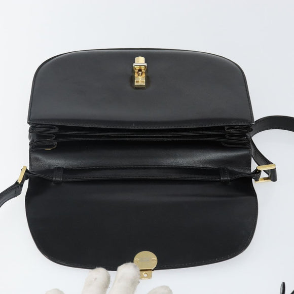BALLY Shoulder Bag Leather Black Gold Auth BA4809