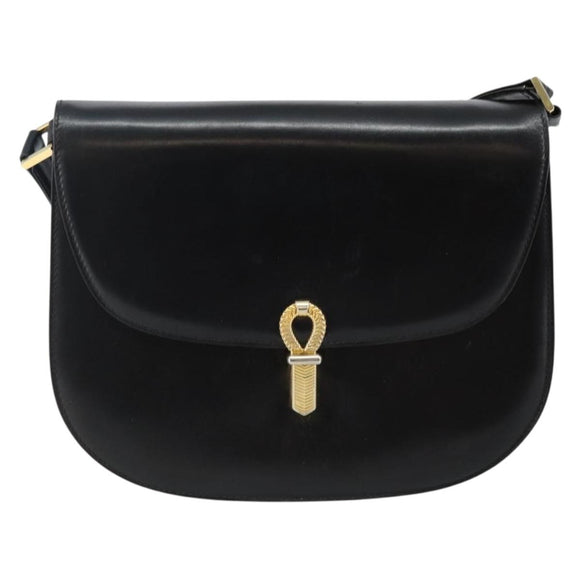 BALLY Shoulder Bag Leather Black Gold Auth BA4809