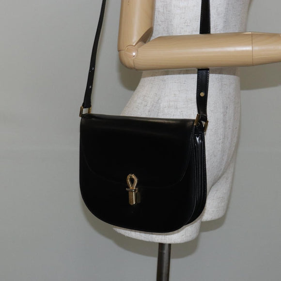 BALLY Shoulder Bag Leather Black Gold Auth BA4809
