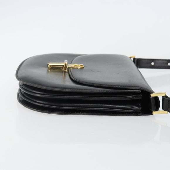 BALLY Shoulder Bag Leather Black Gold Auth BA4809