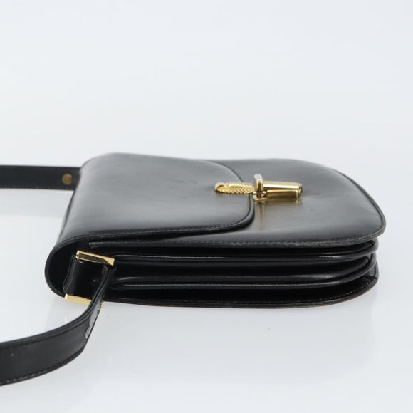 BALLY Shoulder Bag Leather Black Gold Auth BA4809