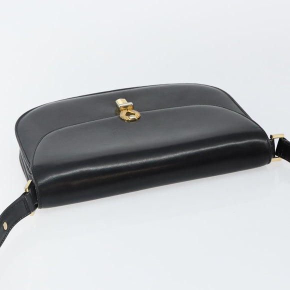 BALLY Shoulder Bag Leather Black Gold Auth BA4809