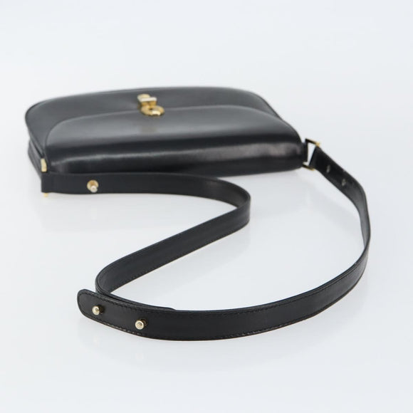 BALLY Shoulder Bag Leather Black Gold Auth BA4809